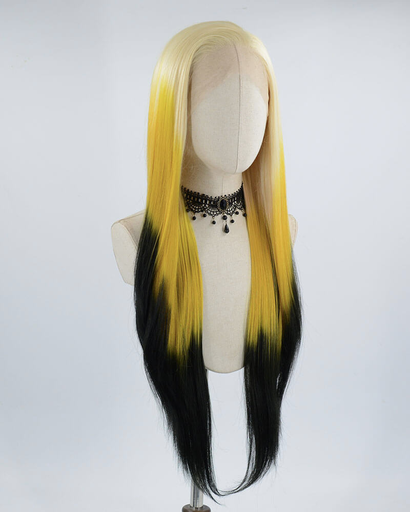 Blonde Yellow Ombre Black Synthetic Lace Front Wig WW407