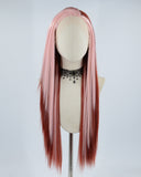 Pink Streaked Wine Red Synthetic Lace Front Wig WW470