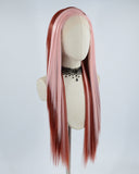 Pink Streaked Wine Red Synthetic Lace Front Wig WW470