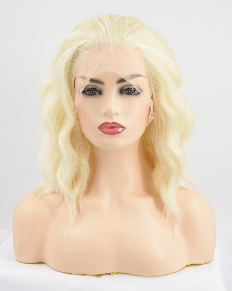 Curly Short Platinum Blonde Synthetic Lace Front Wig WW129