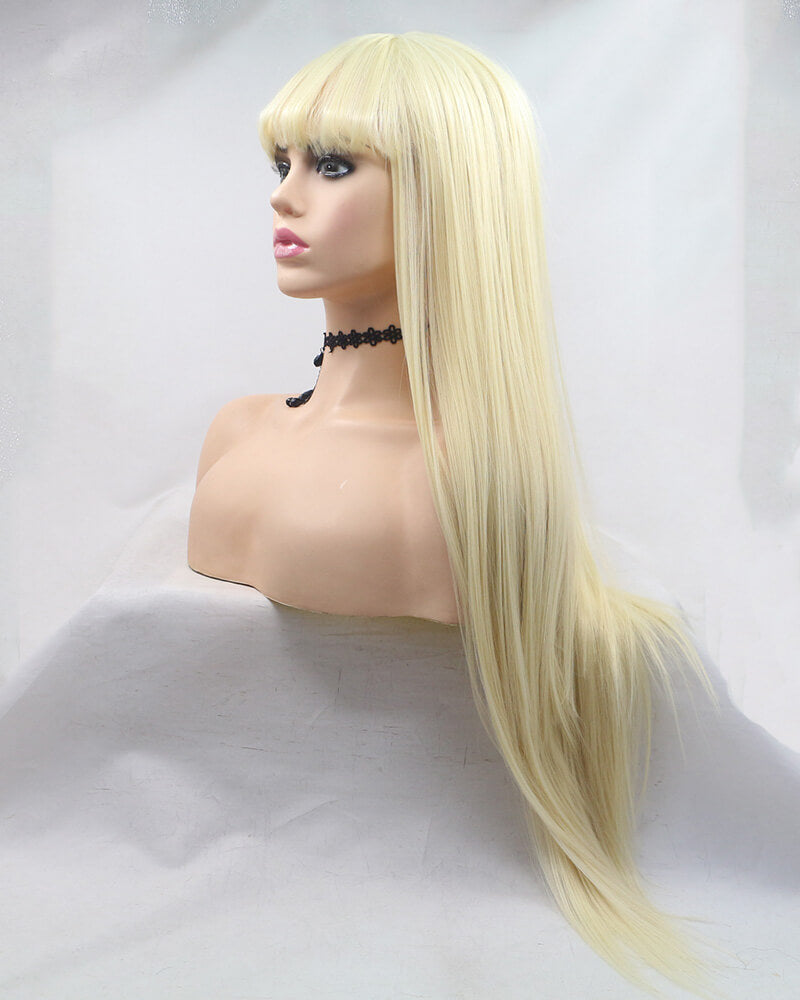 613 Blonde Straight Synthetic Lace Front Wig With Bangs WT140