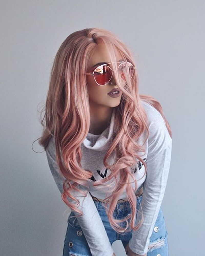 Peach Pink Synthetic Lace Front Wigs WT011