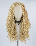 Mixed Blonde Brown Curly Synthetic lace Front Wig WW313