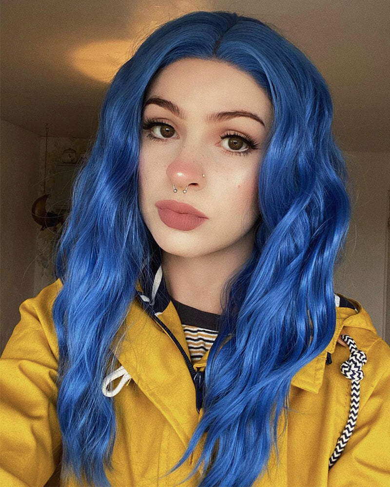 Blue Short Synthetic Lace Front Wig WW064