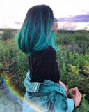 Ombre Green Short Synthetic Lace Front Wig WT008