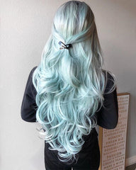 Pastel Green Long Wavy Synthetic Lace Front Wig WT021