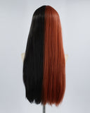 Half Black Half Cooper Red Synthetic Wig HW105