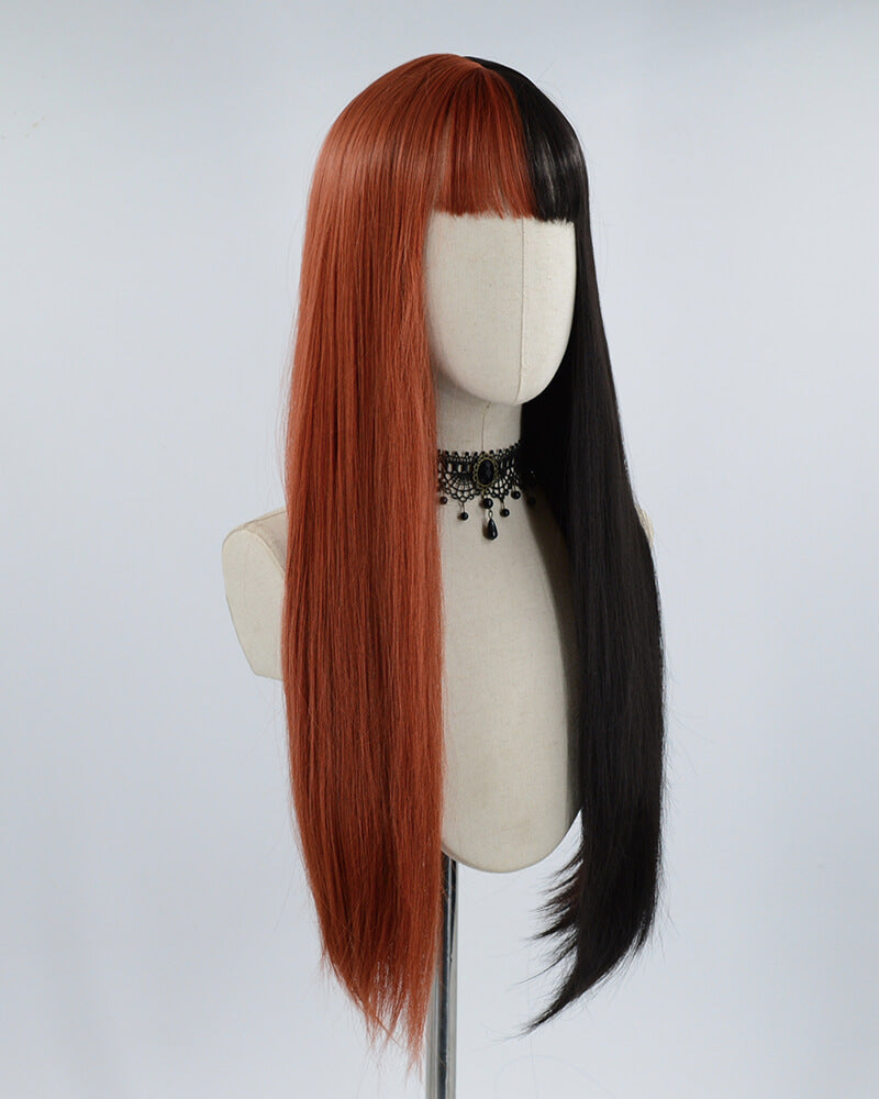 Half Black Half Cooper Red Synthetic Wig HW105