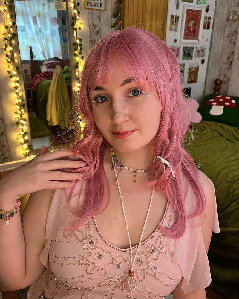 Pink Wavy Synthetic Wig HW139
