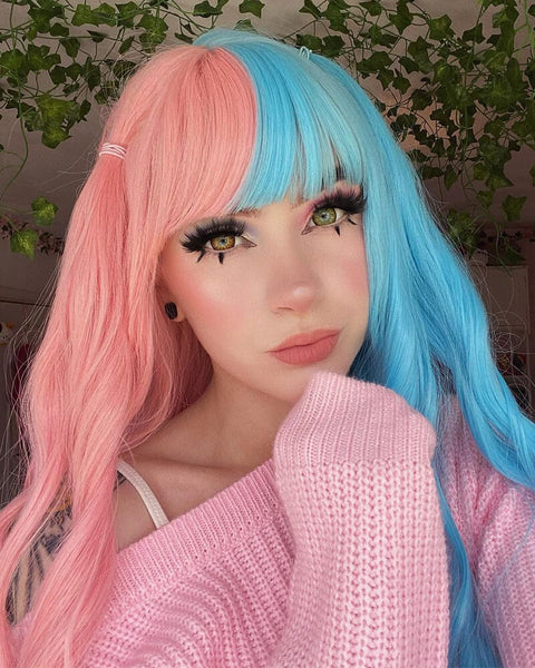 Half Blue Half Pink Synthetic Wig HW088 – Weekendwigs