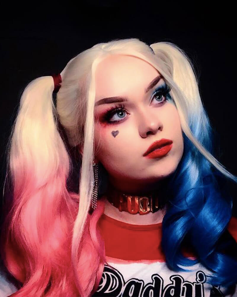 Half pink Half Blue Synthetic Lace Front Wig WT065