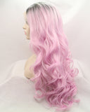 Ombre Pink Wavy Synthetic Lace Front Wigs