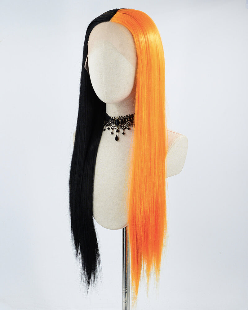 Half Black Half Orange Synthetic Lace Front Wig WW315