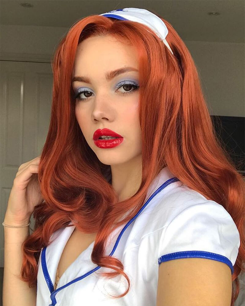 Copper Red Synthetic Lace Front Wigs WT003