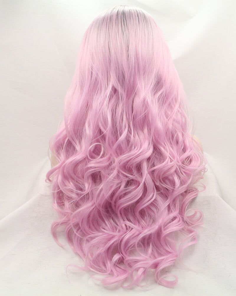 Ombre Pink Wavy Synthetic Lace Front Wigs