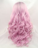 Ombre Pink Wavy Synthetic Lace Front Wigs
