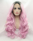 Ombre Pink Wavy Synthetic Lace Front Wigs