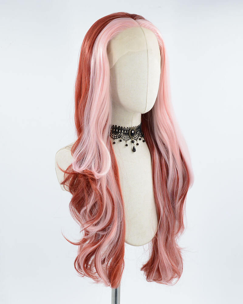 Pink Streaked Copper Red Synthetic Lace Front Wig WW368