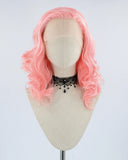 Medium Length Pink Wavy Synthetic Lace Front Wig WW003