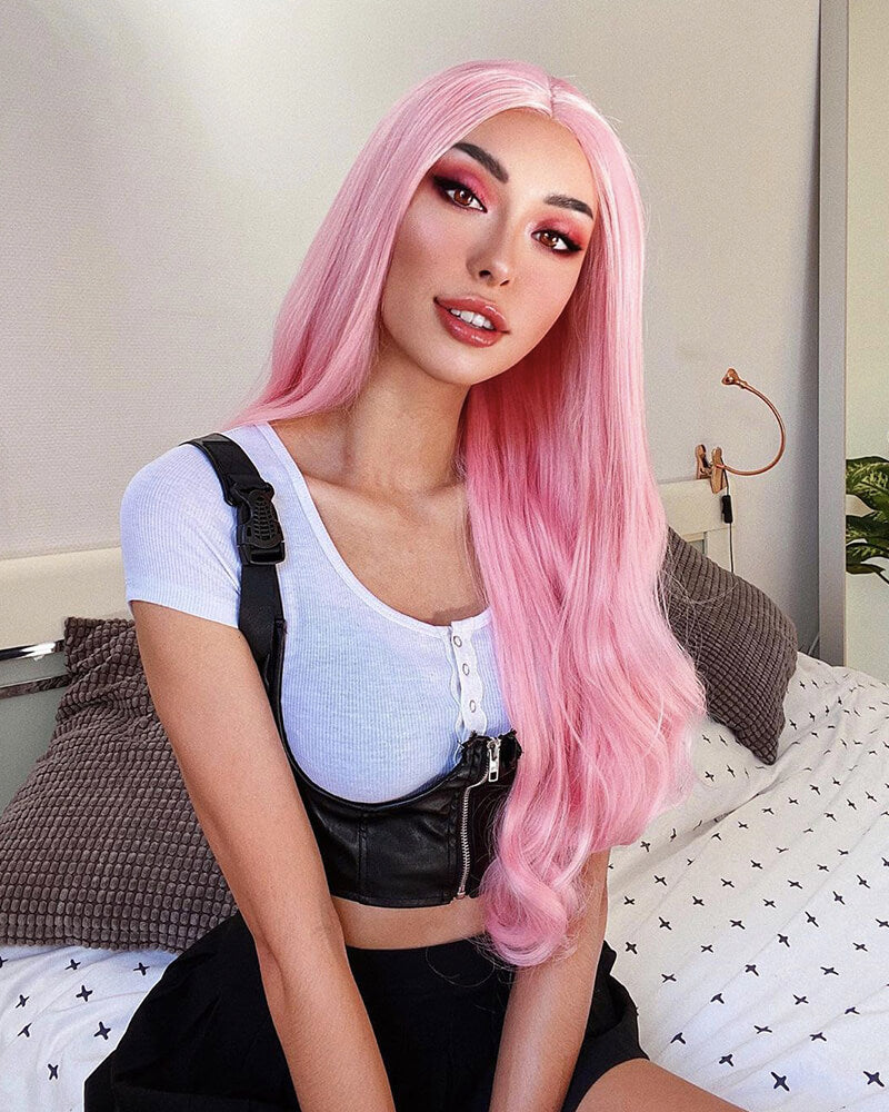 Pink Synthetic Lace Front Wig WT044