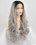 Ombre Gray Long Wavy Synthetic Lace Front Wig WT024