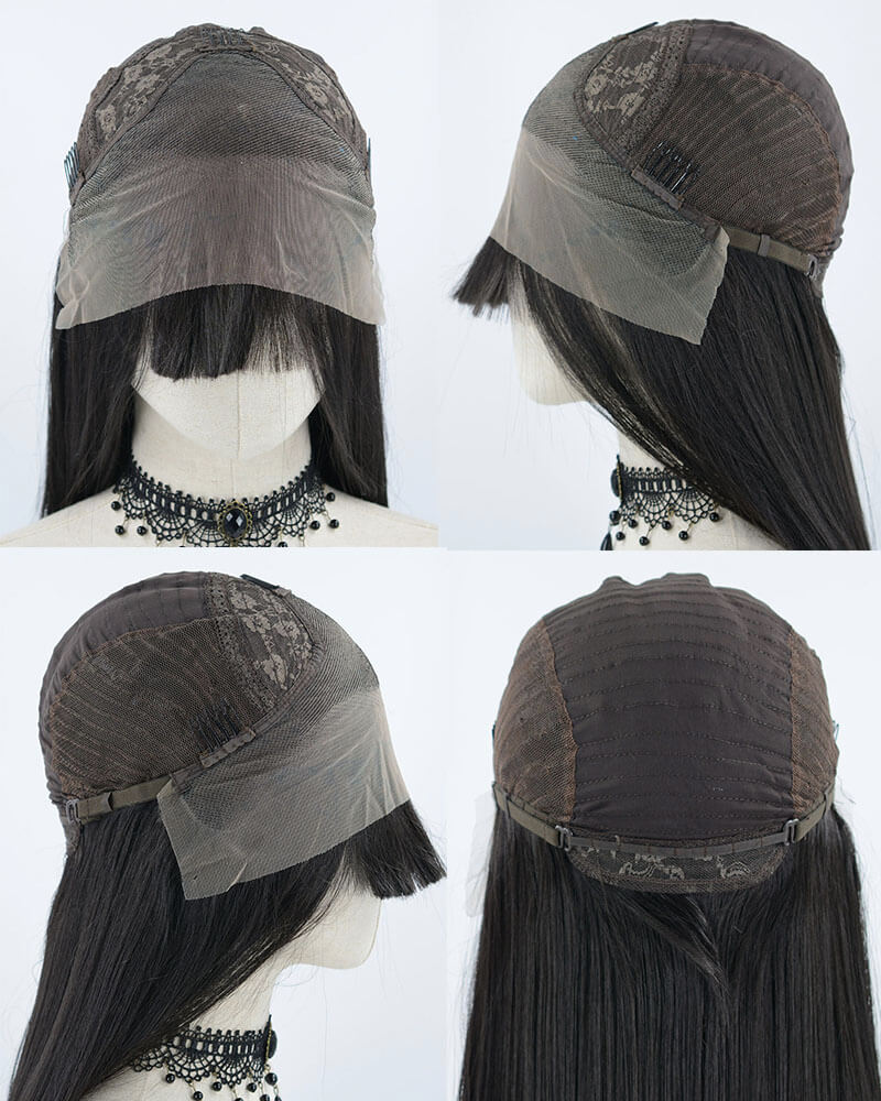 Synthetic Black Lace Front Wig With Bangs wig cap