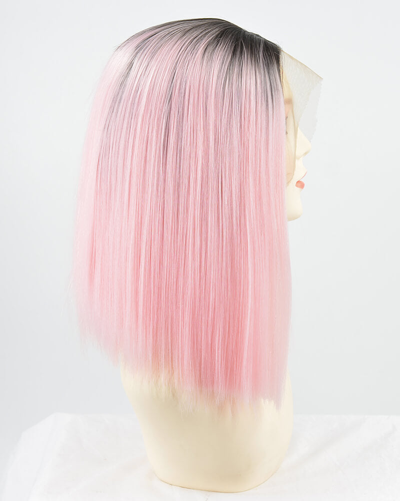 Short Pink Synthetic Lace Front Wig WT083