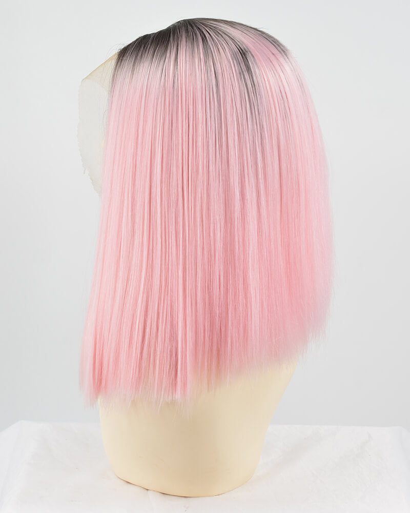 Short Pink Synthetic Lace Front Wig WT083