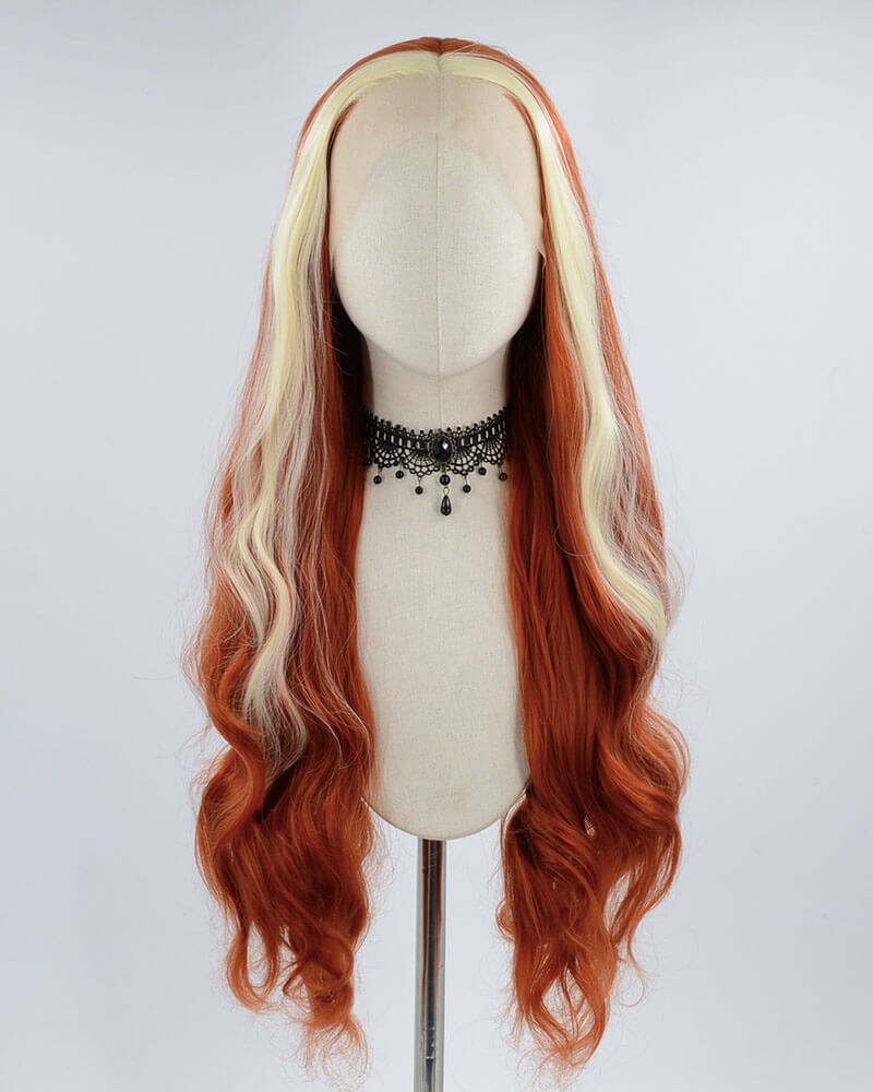 Blonde Streaked Copper Red Synthetic Lace Front Wig WW379