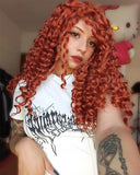 Auburn Red Long Curly Synthetic Lace Front Wig WW393