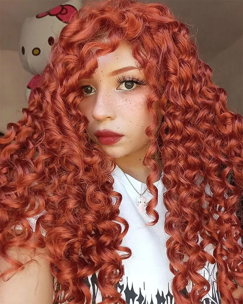 Auburn Red Long Curly Synthetic Lace Front Wig WW393