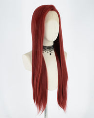 Wine Red Long Straight Synthetic Lace Front Wig WW300