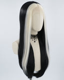 Middle Part Platinum Streaked Black Synthetic Lace Front Wig WW290
