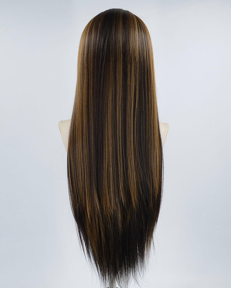Brown Streak Black Synthetic Lace Front Wig WW437