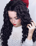 Long Curly Black Synthetic Lace Front Wig WW035