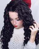 Long Curly Natural Black Synthetic Lace Front Wig WW035