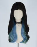 Black Mixed Blue Green Synthetic Lace Front Wig HW121