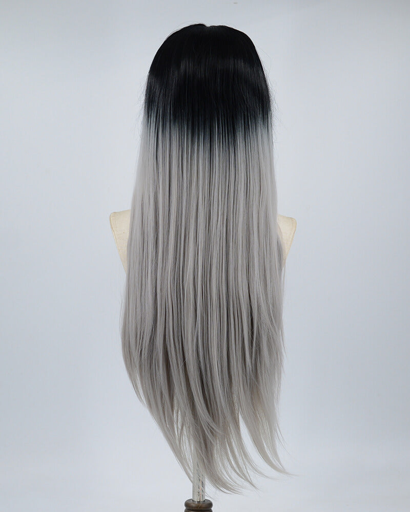 Ombre Grey Long Straight Synthetic Lace Front Wig WT022