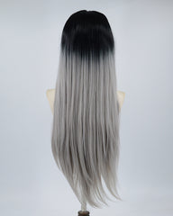Ombre Grey Long Straight Synthetic Lace Front Wig WT022