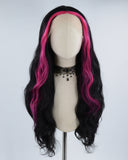 Pink Streak Black Synthetic Lace Front Wig WW441