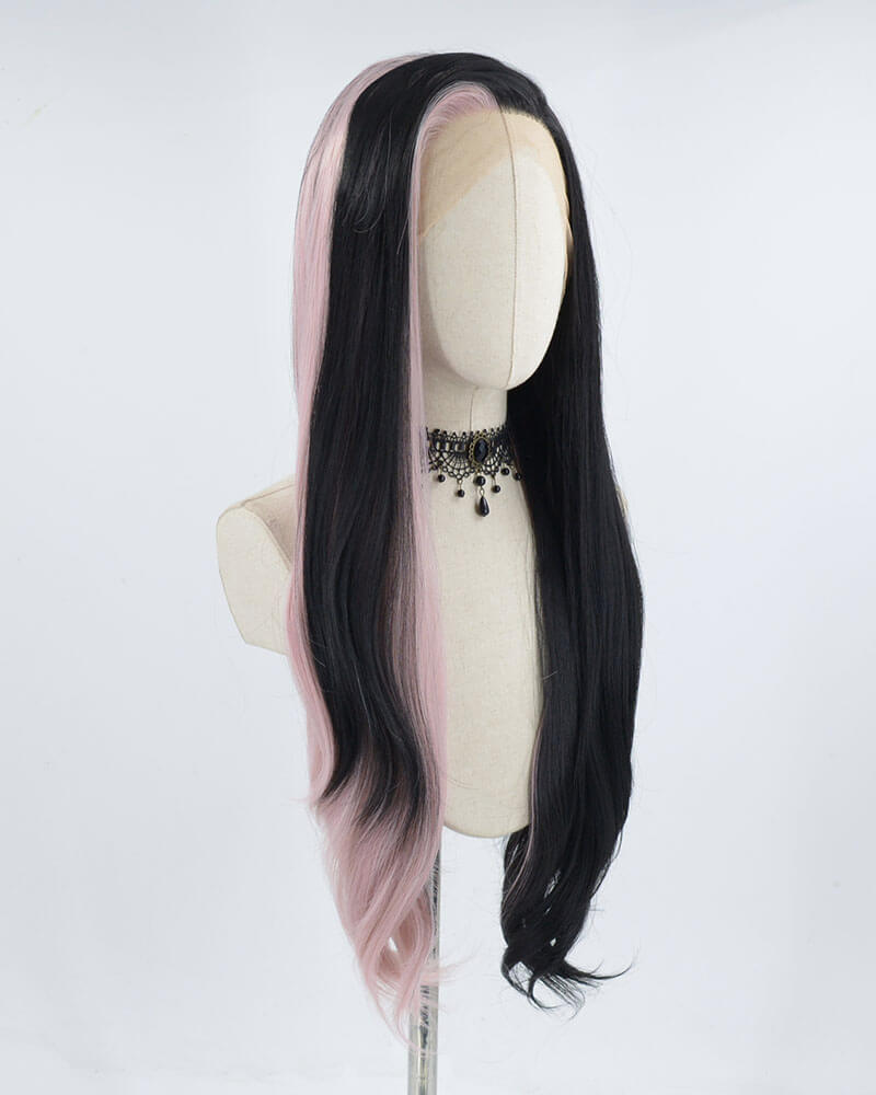 Half Pink Half Black Synthetic Lace Front Wig WT212