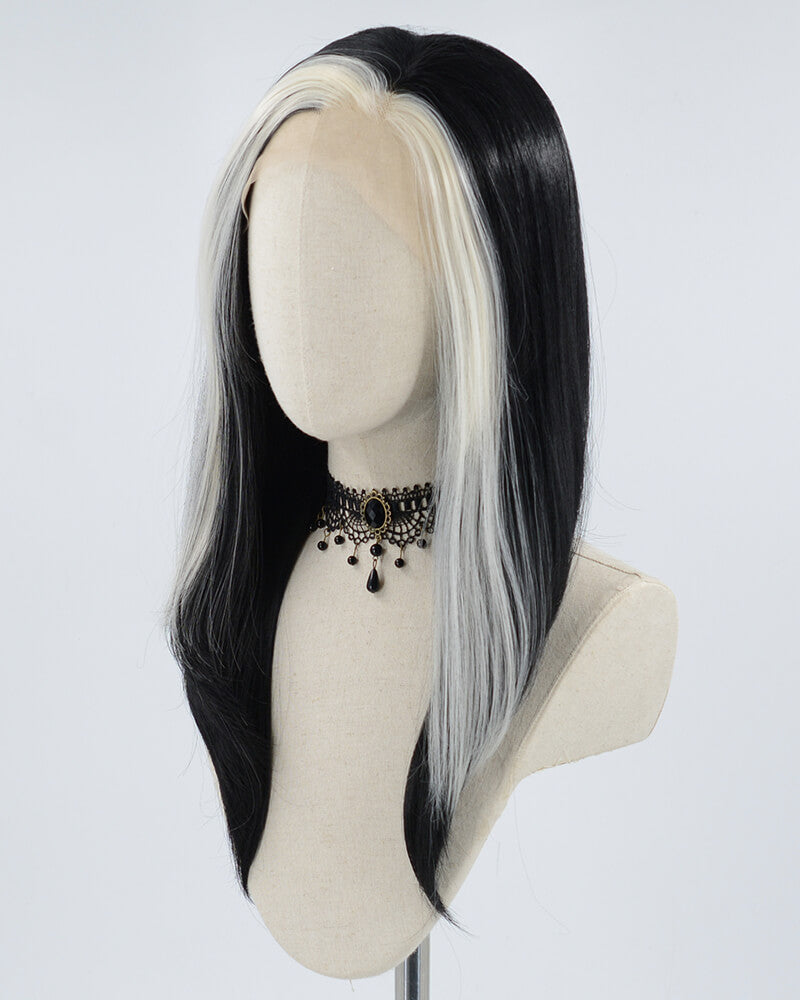 Blonde Streaked Black Synthetic Lace Front Wig WW292
