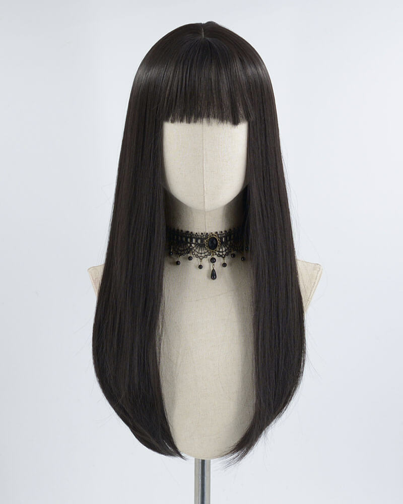 Long Black Hard Front Wig HW013