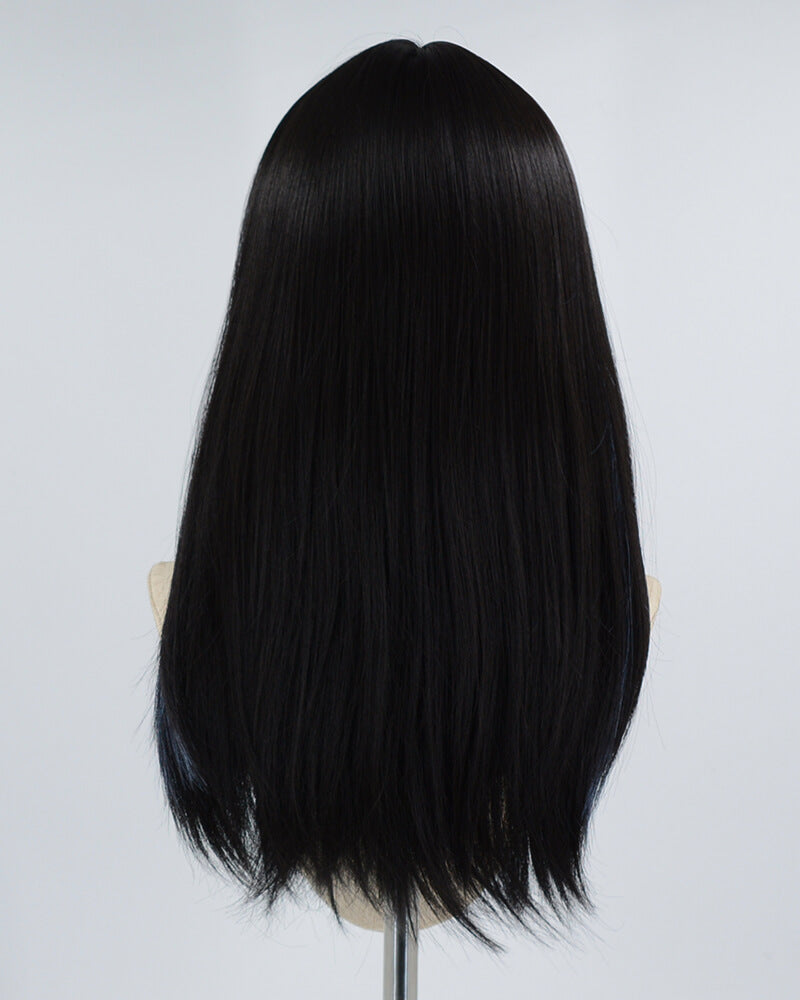 Blue Streaked Black Synthetic Wig HW198