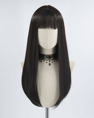 Long Black Hard Front Wig HW013