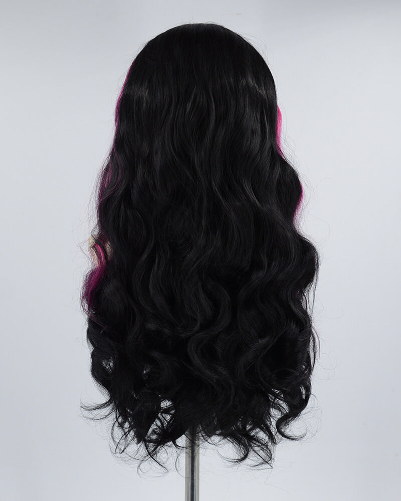 Pink Streak Black Synthetic Lace Front Wig WW441
