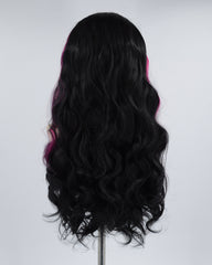 Pink Streak Black Synthetic Lace Front Wig WW441