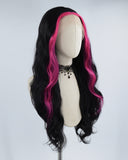Pink Streak Black Synthetic Lace Front Wig WW441