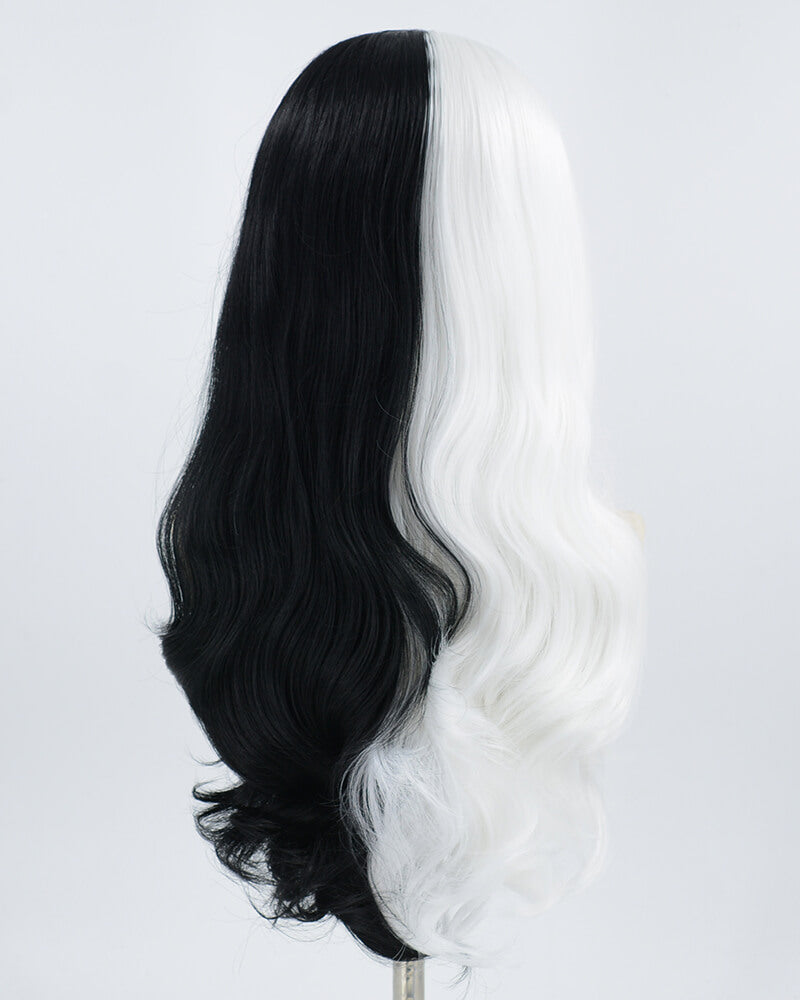Half Black Half White Synthetic Lace Front Wig WW041