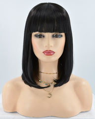 Short Black Synthetic Lace Front Wig With Bangs WT067